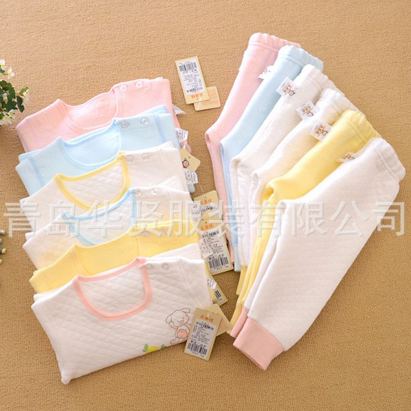 樂嬰健純棉三層加厚肩開扣套裝