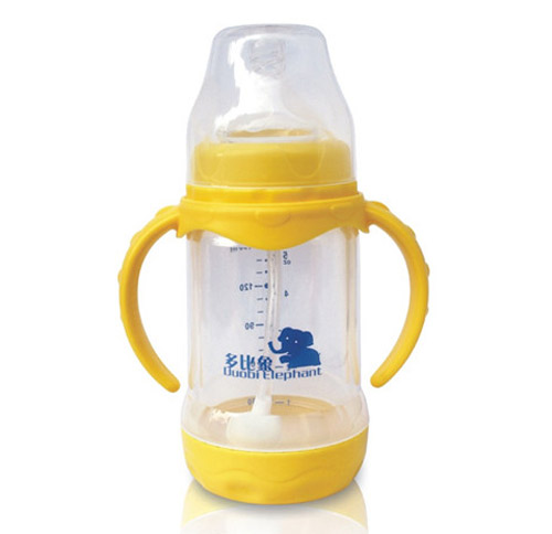 多比象帶手柄嬰兒奶瓶150ml黃色