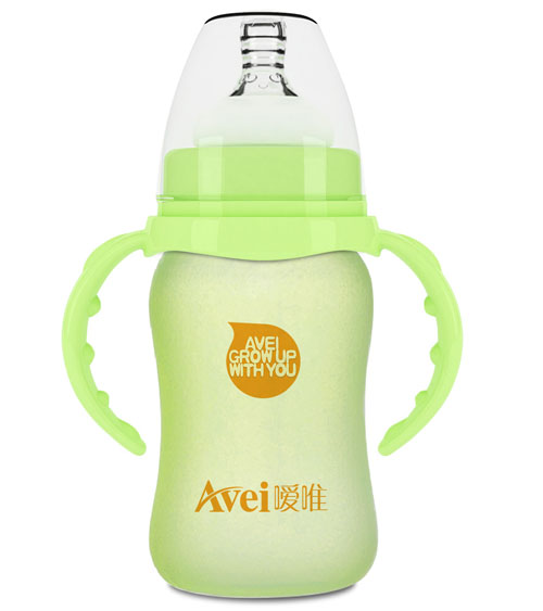 噯唯寬口帶柄自動(dòng)感溫防護(hù)玻璃奶瓶(180ml)