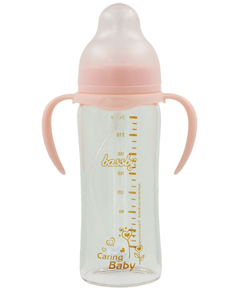 貝斯比寬口弧形晶鉆玻璃自動(dòng)奶瓶240ml紅色