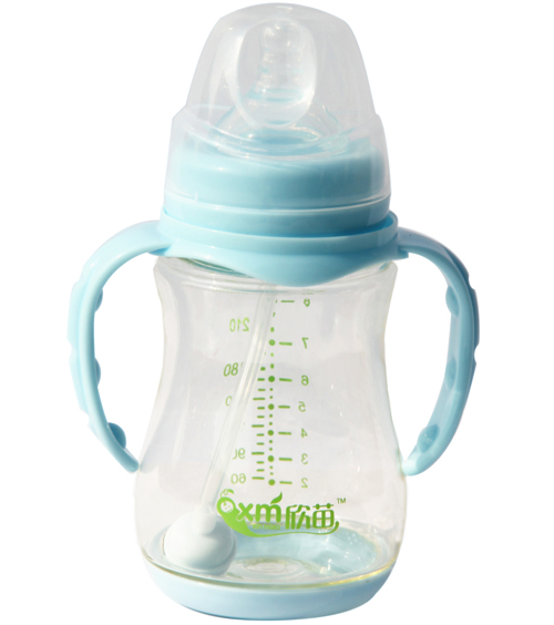 欣苗寬口帶手柄奶瓶藍(lán)色