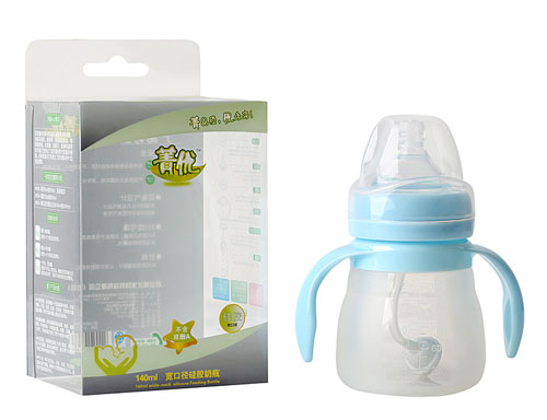 寬口徑硅膠奶瓶140ml藍(lán)色
