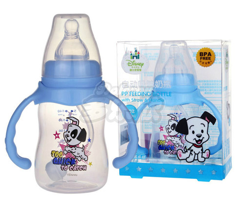 迪士尼寶寶標口徑手柄自動吸管奶瓶140ml
