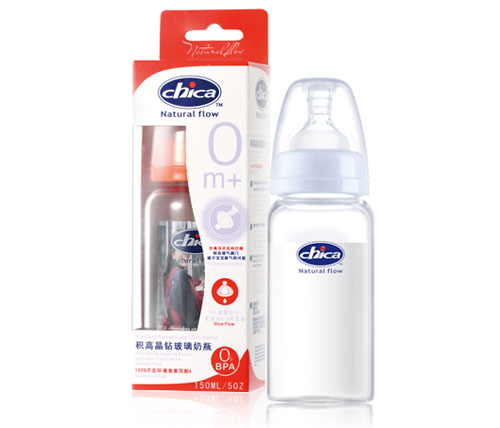 積高標(biāo)準(zhǔn)口徑真乳實感晶鉆玻璃奶瓶150ml