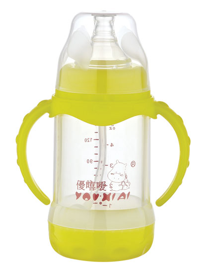 優(yōu)嘻噯雙柄全自動(dòng)防爆玻璃奶瓶150ml黃色