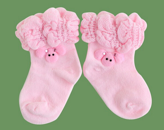 圣嬰島嬰兒花邊襪粉色