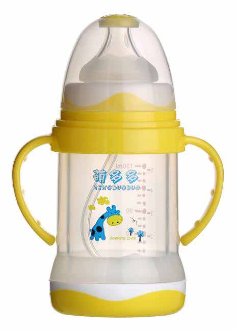 萌多多寬口直身晶鉆玻璃210ml全防護(hù)自動(dòng)奶瓶-(黃色)