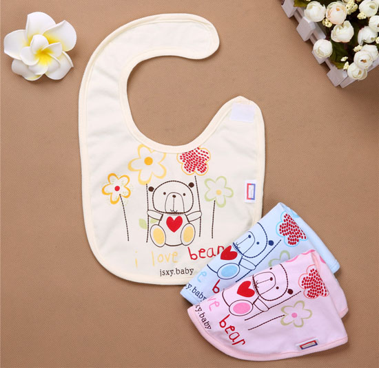 金色小魚(yú)單面素色純棉搭肩小熊口水圍