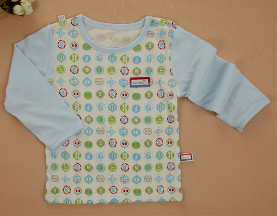 金色小魚純棉素色單面數(shù)字肩開衫