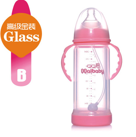 Q0愛(ài)寬口徑雙柄防爆晶鉆玻璃奶瓶240ML