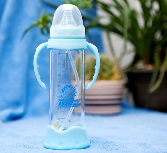 菲兒寶240毫升標口晶鉆防爆防脹氣玻璃奶瓶(藍)
