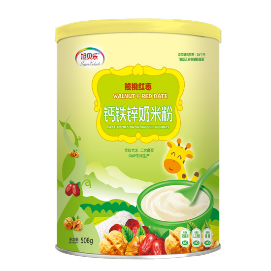 旭貝樂(lè)核桃紅棗鈣鐵鋅奶米粉罐裝
