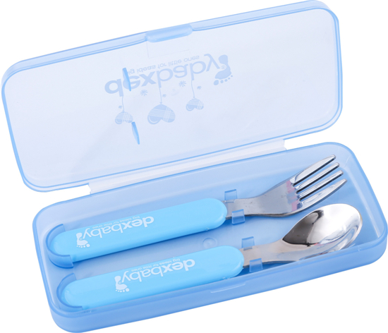 Dexbaby 直柄不銹鋼叉勺組小號藍色