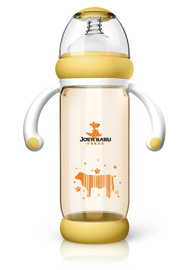 小袋鼠巴布PPSU防燙自動寬口奶瓶300ml黃色