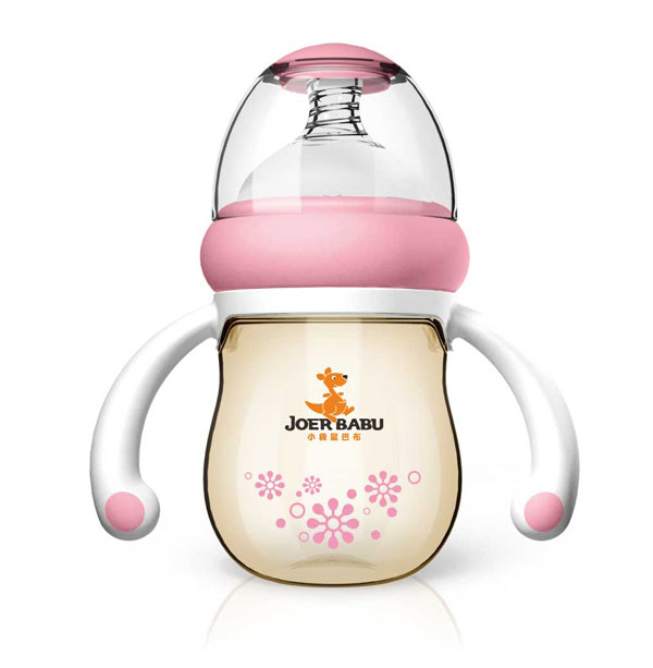 小袋鼠巴布梨形PPSU自動(dòng)寬口奶瓶160ml粉色