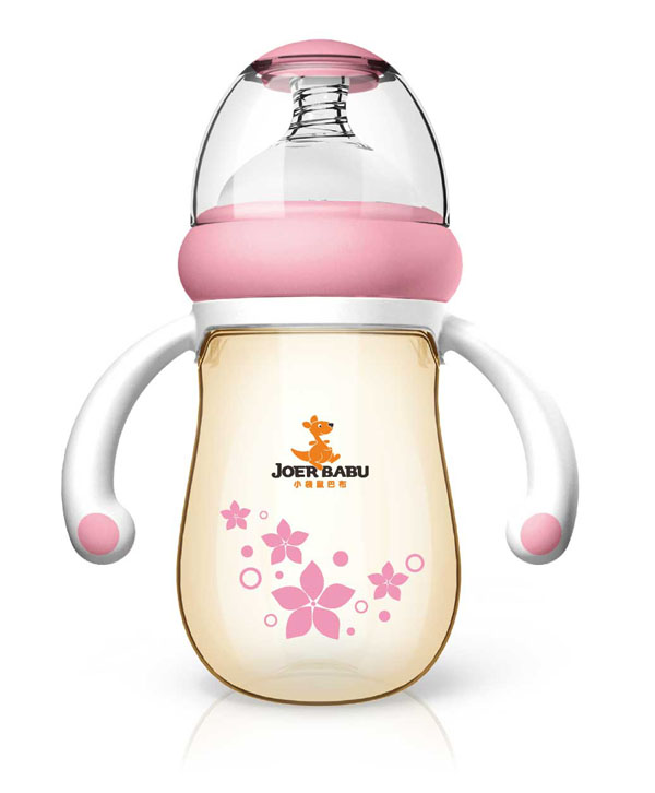 小袋鼠巴布梨形PPSU自動(dòng)寬口奶瓶240ml粉色