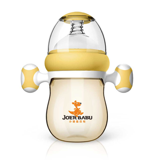 小袋鼠巴布自動按摩手柄PPSU寬口奶瓶160ml黃色