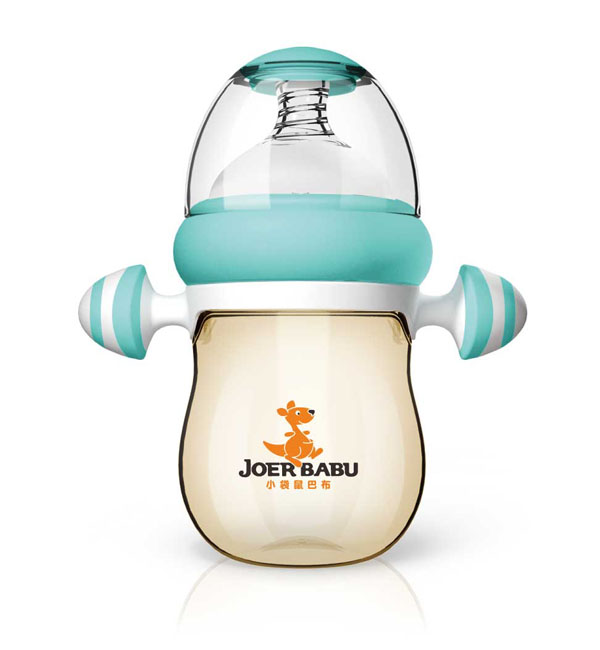 小袋鼠巴布自動按摩手柄PPSU寬口奶瓶160ml綠色