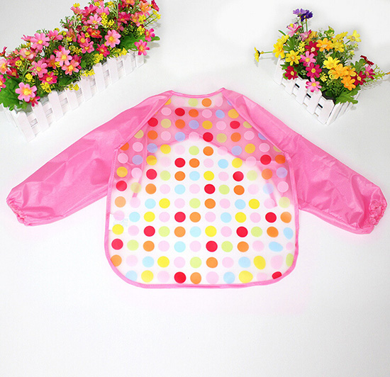 嬰兒EVA免洗吃飯衣圍兜圍嘴長袖粉圓點
