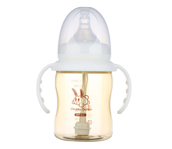 丘比兔PPSU寬口徑雙凹型自動(dòng)把手奶瓶200ML白色