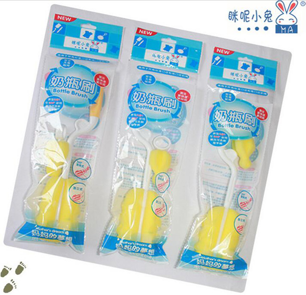咪妮小兔海綿奶瓶刷+奶嘴刷360度旋轉(zhuǎn)洗杯刷