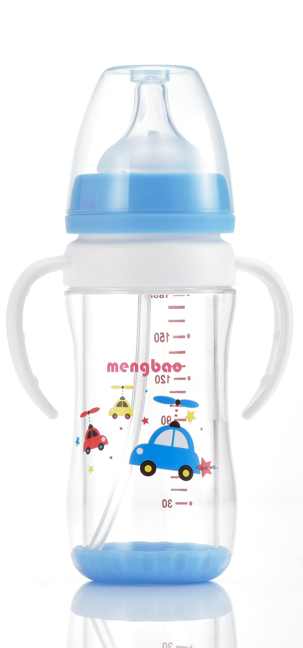 盟寶雙層抗摔玻璃奶瓶180ml-藍色