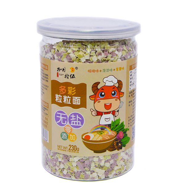 捌月拾伍無(wú)鹽多彩粒粒面核桃味+菠菜味+紫薯味