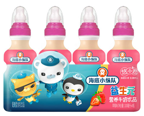 海底小縱隊益生元草莓味營養(yǎng)牛奶飲品四瓶