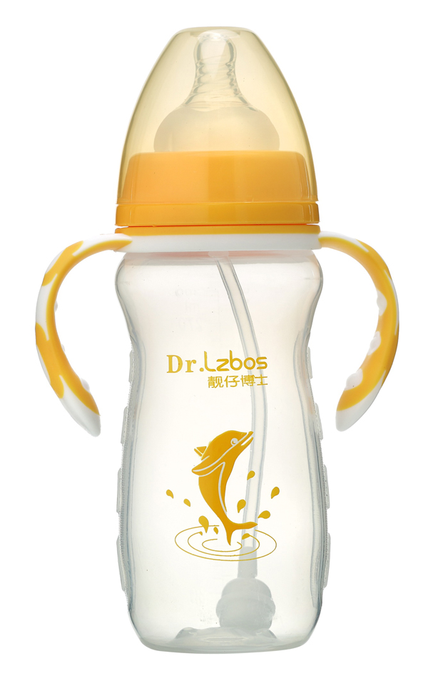 靚仔博士PP寬口徑晶透自動(dòng)奶瓶300ML橙色