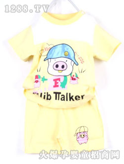 棉童麥兜短袖短褲套裝黃色