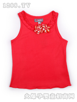 小豬班納紅色圓領(lǐng)針織背心