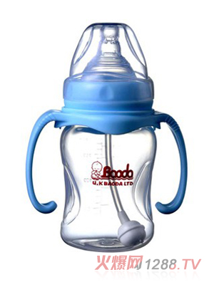 寶德寬口雙柄自動PP奶瓶藍