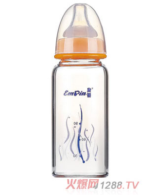 皇嬰標(biāo)口晶鉆玻璃大奶瓶180ml橘黃色