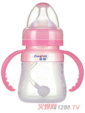 皇嬰寬口硅膠自動(dòng)奶瓶150ml粉色