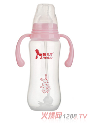 孩兒寶粉色標(biāo)口圓弧自動PP奶瓶300ml