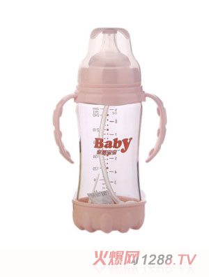 家茵寶寶寬口徑晶鉆雙柄全自動防摔玻璃奶瓶