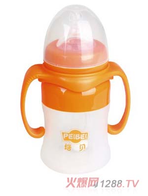 培貝寬口徑帶柄硅膠自動(dòng)奶瓶160ml