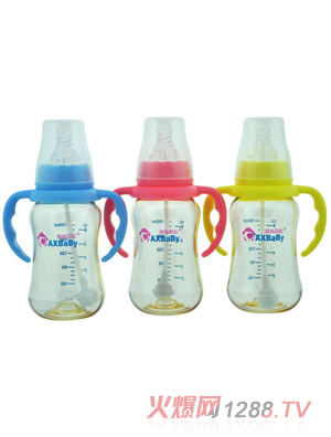 安心貝比雙柄標(biāo)口自動吸管弧形奶瓶180ml