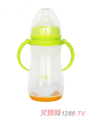 安心寶寶300ml寬口雙耳自動(dòng)感溫PP奶瓶綠色