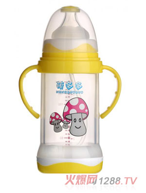 萌多多寬口直身晶鉆玻璃150ml全防護(hù)自動(dòng)奶瓶（黃色）