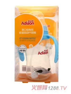愛迪熊300ml寬口有耳感溫自動PP奶瓶