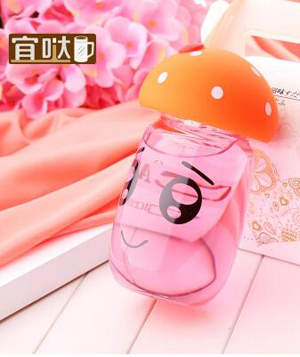 宜噠創(chuàng)意防爆玻璃水杯蘑菇蓋大肚杯耐熱粉色