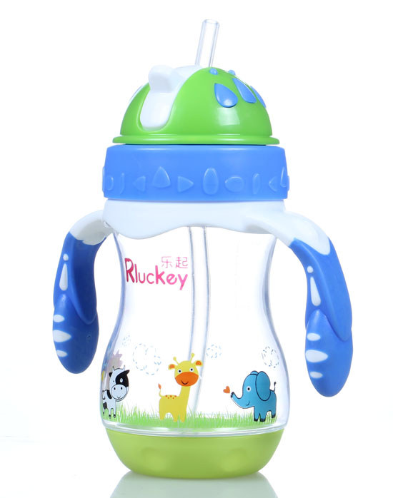 樂起PP歪嘴帶吸管水壺240ml藍色